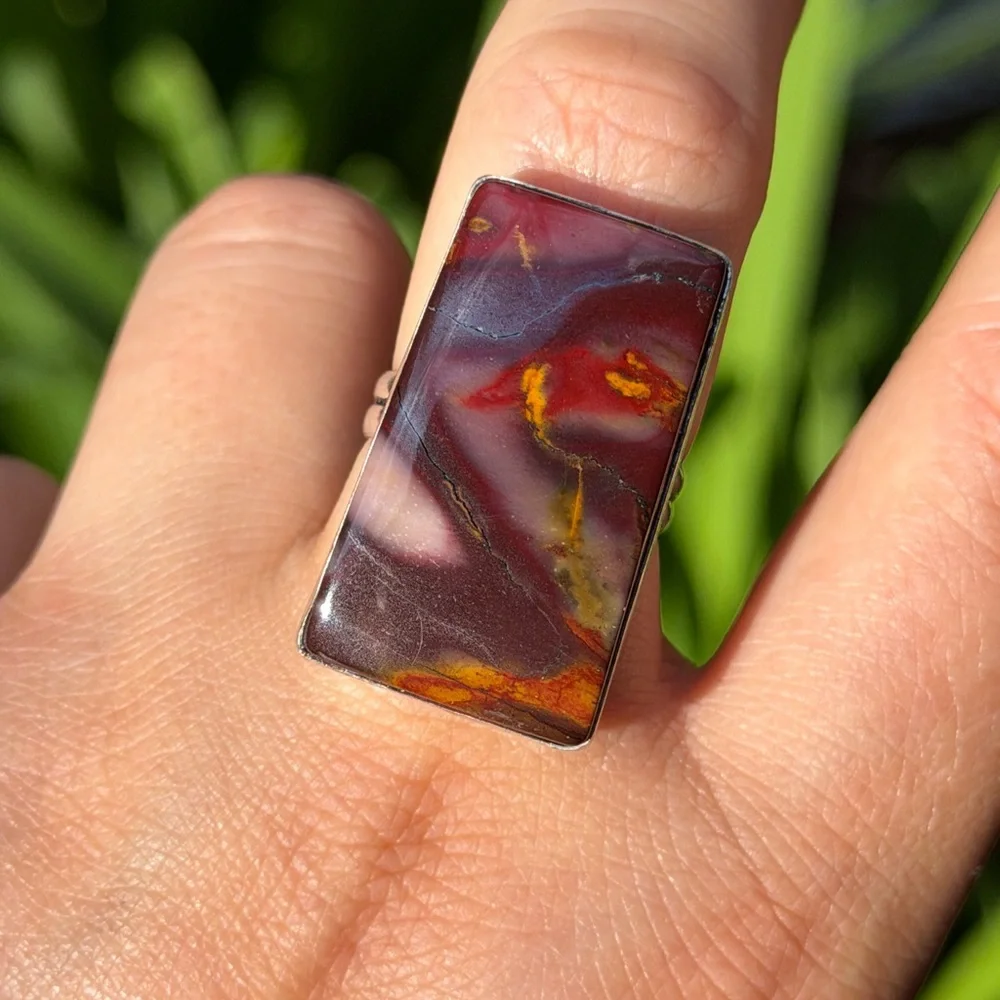 Size 8 925 silver plated red mookaite ring with pyrite 0501‎